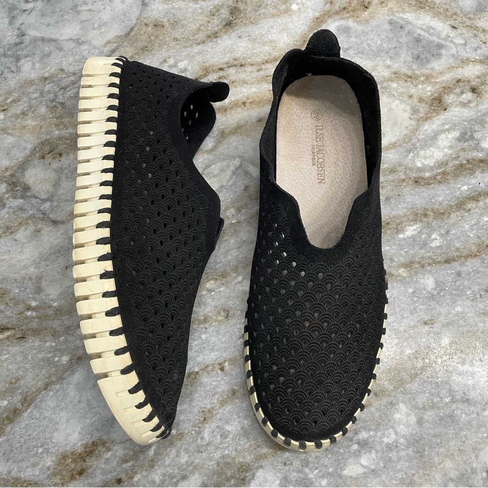 Ilse Jacobsen Tulip 139 Perforated Slip-On Sneaker W EU 39 US 9 Black Fabric
